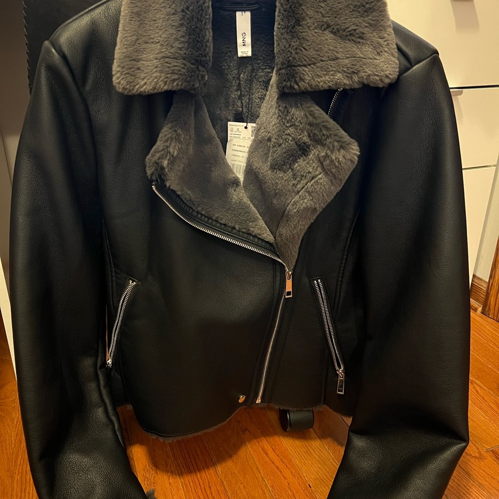 Chic Black and Gray Faux Fur Lined Jacket